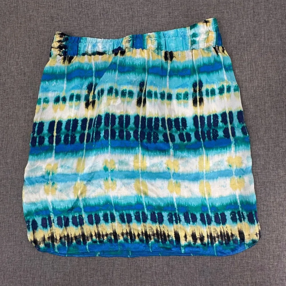 Banana Republic Silk Skirt Pullover Elastic Waist Sz 14 Yellow Blue White Pocket